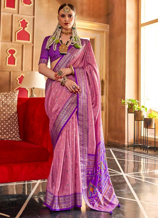 Silk Pink Festival Wear Foil Printed Saree